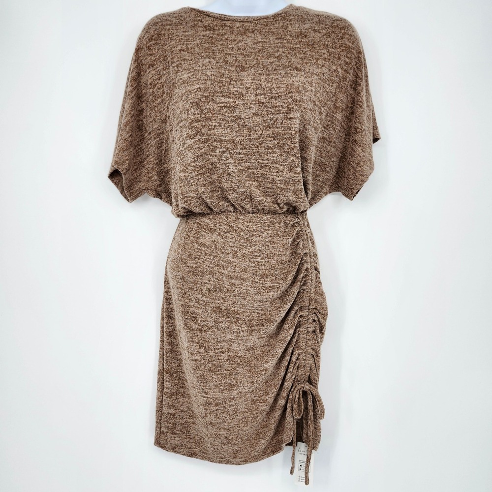 Cupshe Brown Marled Knit Ruched Mini‎ Dress Womens Small Resort Cruise Summer